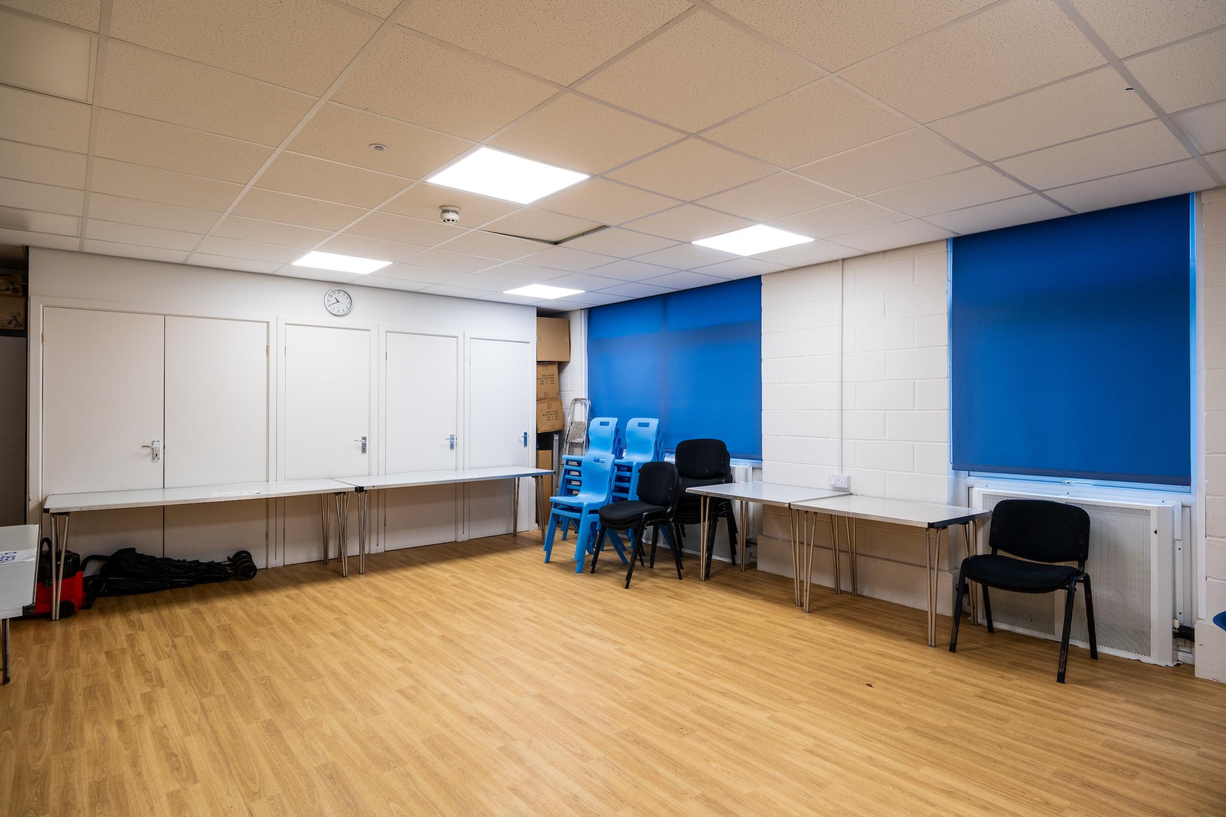 A photograph of the downstairs kitchen room at St Andrews community centre.