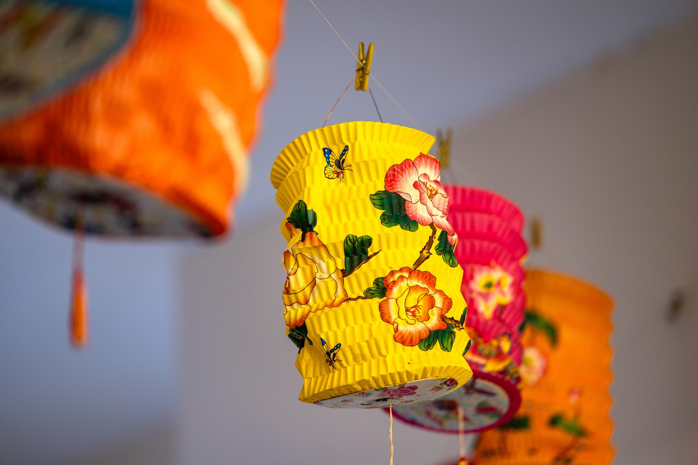 A photograph of Chinese lanterns hanging at the Chinese cultural centre