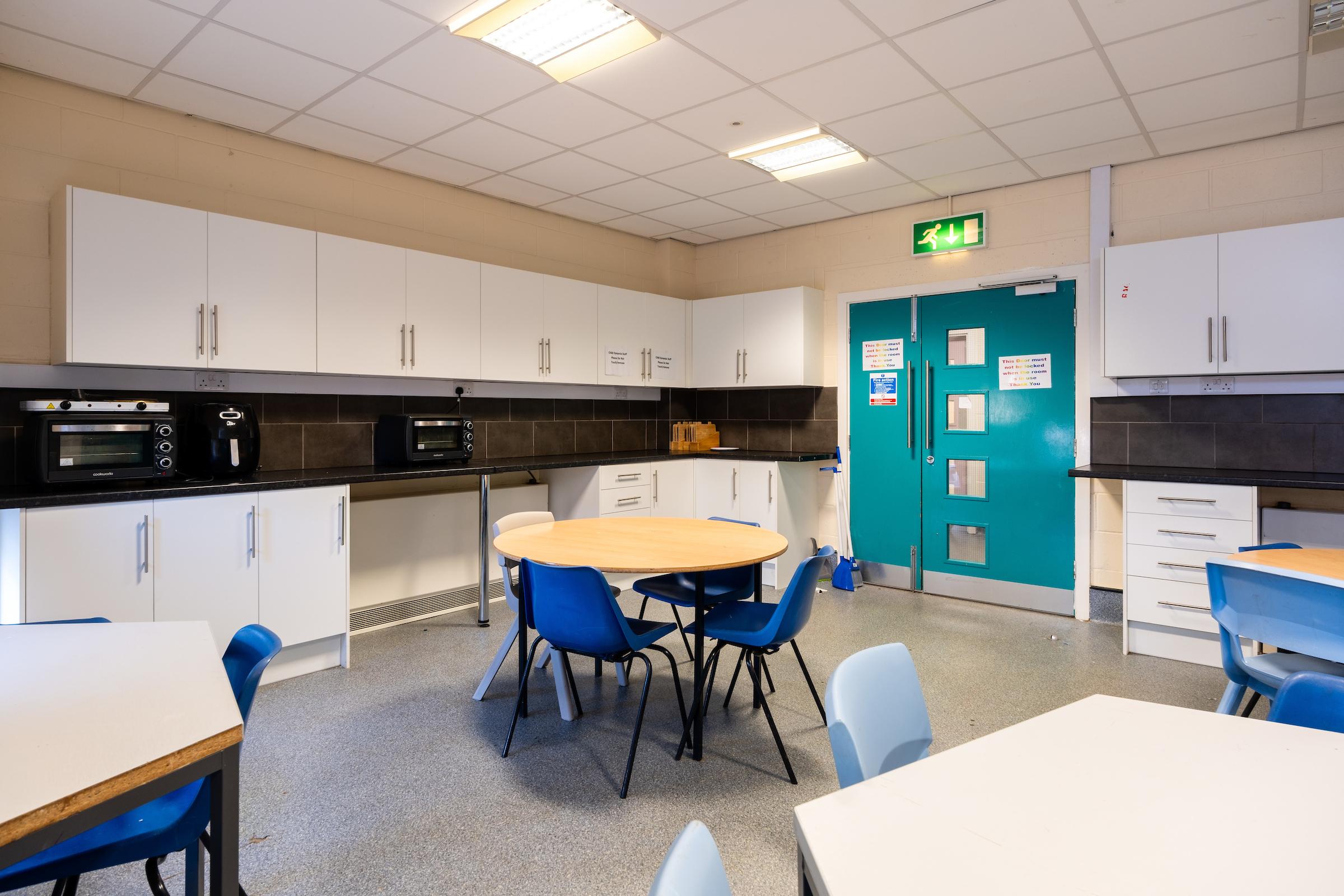 A photograph taken of the cooking room at Eastmount community centre