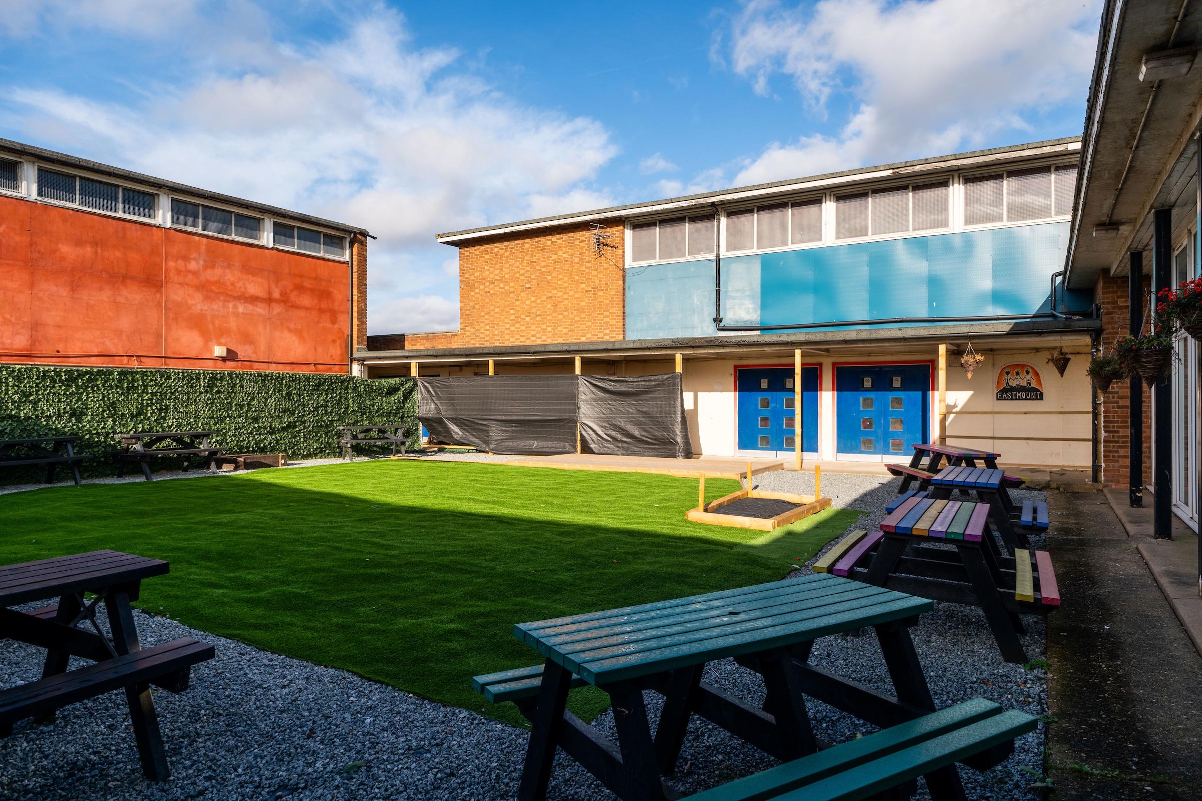 A photograph of the central garden within Eastmount community centre