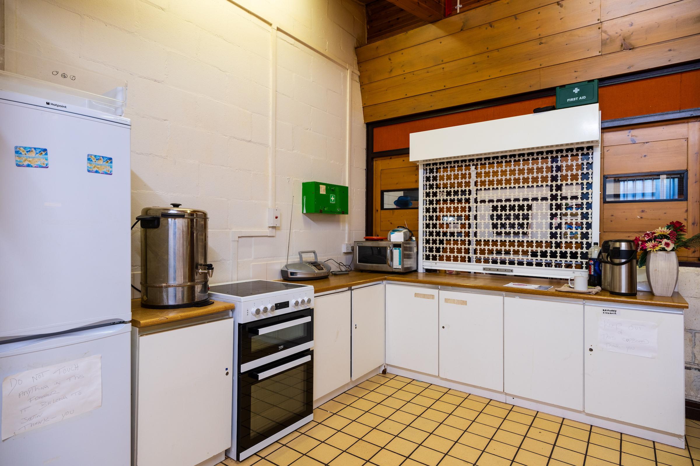 A photograph taken of the kitchen area at Maurice Rawling community centre